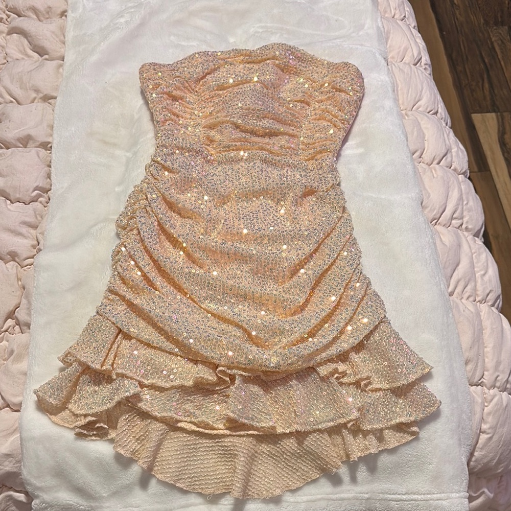 Lucy in the Sky Sparkling Peach Mini Dress